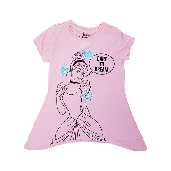 Disney Princess Girls Dare To Dream Pink Cinderella Glitter T-Shirt Large