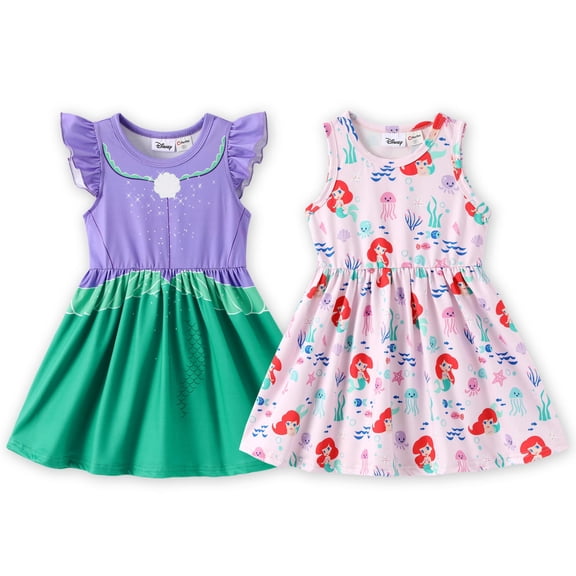Disney Princess Girls Dresses Ariel 2 Pack Little Mermaid Pink Graphic Ruffled Tank Sleeveless Beach Summer Costume Dress Baby Toddlers 2T