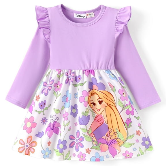 Disney Princess Girls Dresses Rapunzel Graphic Purple Flower Long Sleeves Dress Gifts Baby Toddler 2T