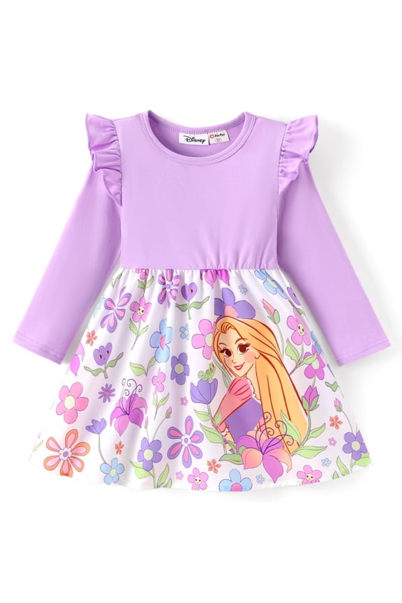 Princess Girls Dresses Rapunzel Graphic Purple Flower Long Sleeves Dress Gifts Baby Toddler 2T