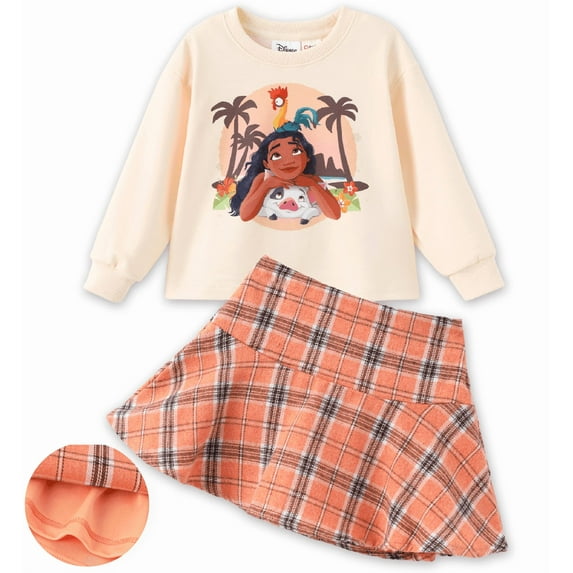 Disney Princess Girls Dresses Sets Moana Graphic Long Sleeve Crop Sweatshirt and Plaid Skirt Outfits Toddler Kids 3T