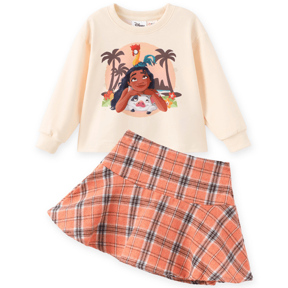Princess Girls Dresses Sets Moana Graphic Long Sleeve Crop Sweatshirt and Plaid Skirt Outfits Toddler Kids 3T