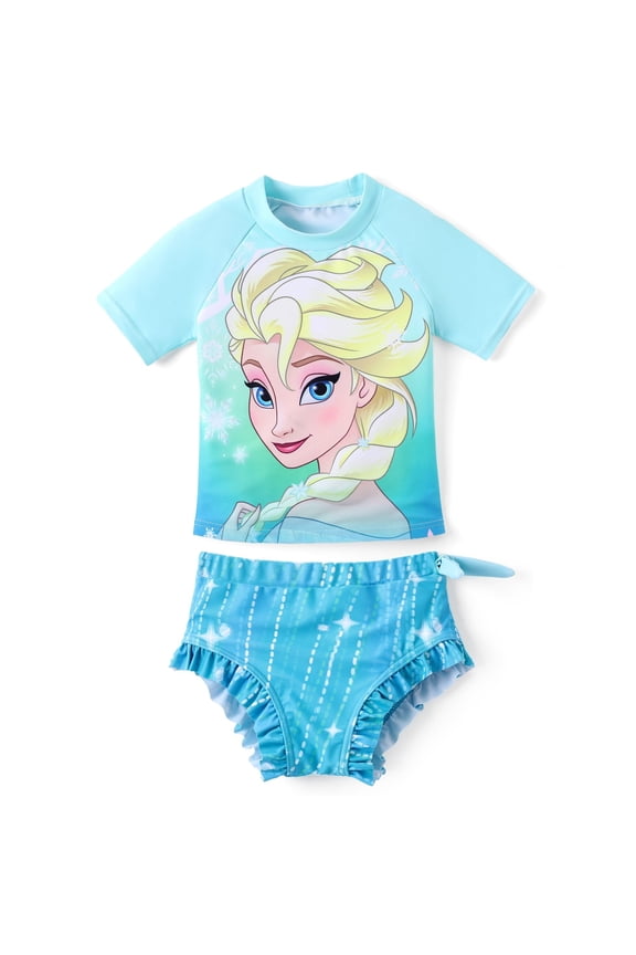 Princess Girls Frozen Elsa Rash Guards and Bikini Set, 2-pcs, Sizes 2-6, Light Blue