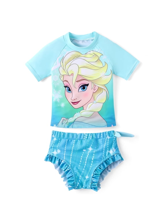 Princess Girls Frozen Elsa Rash Guards and Bikini Set, 2-pcs, Sizes 2-6, Light Blue