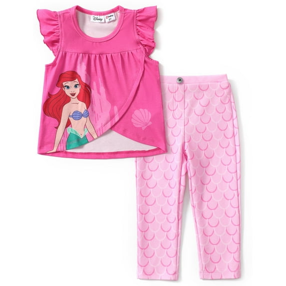 Disney Princess Girls Graphic Ruffle Tee and Leggings Ariel 2 Pieces Outfits Sets Size 5-6Y