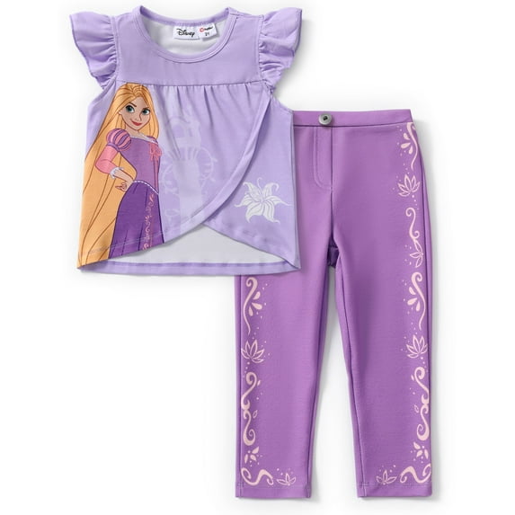 Disney Princess Girls Graphic Ruffle Tee and Leggings Rapunzel 2 Pieces Outfits Sets Size 5-6Y
