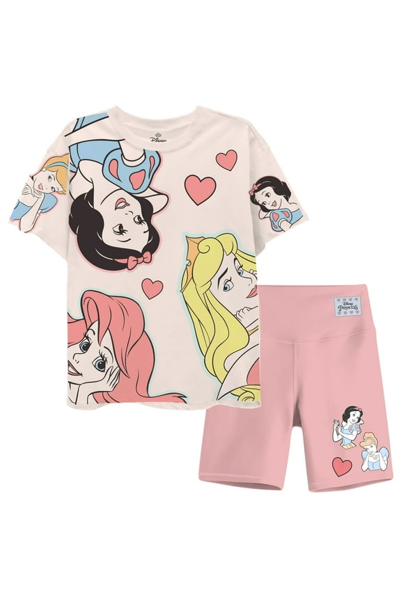 Princess Girls Graphic T-Shirt and Bike Shorts Set, 2-Piece, Sizes 4-16, Multi, 6