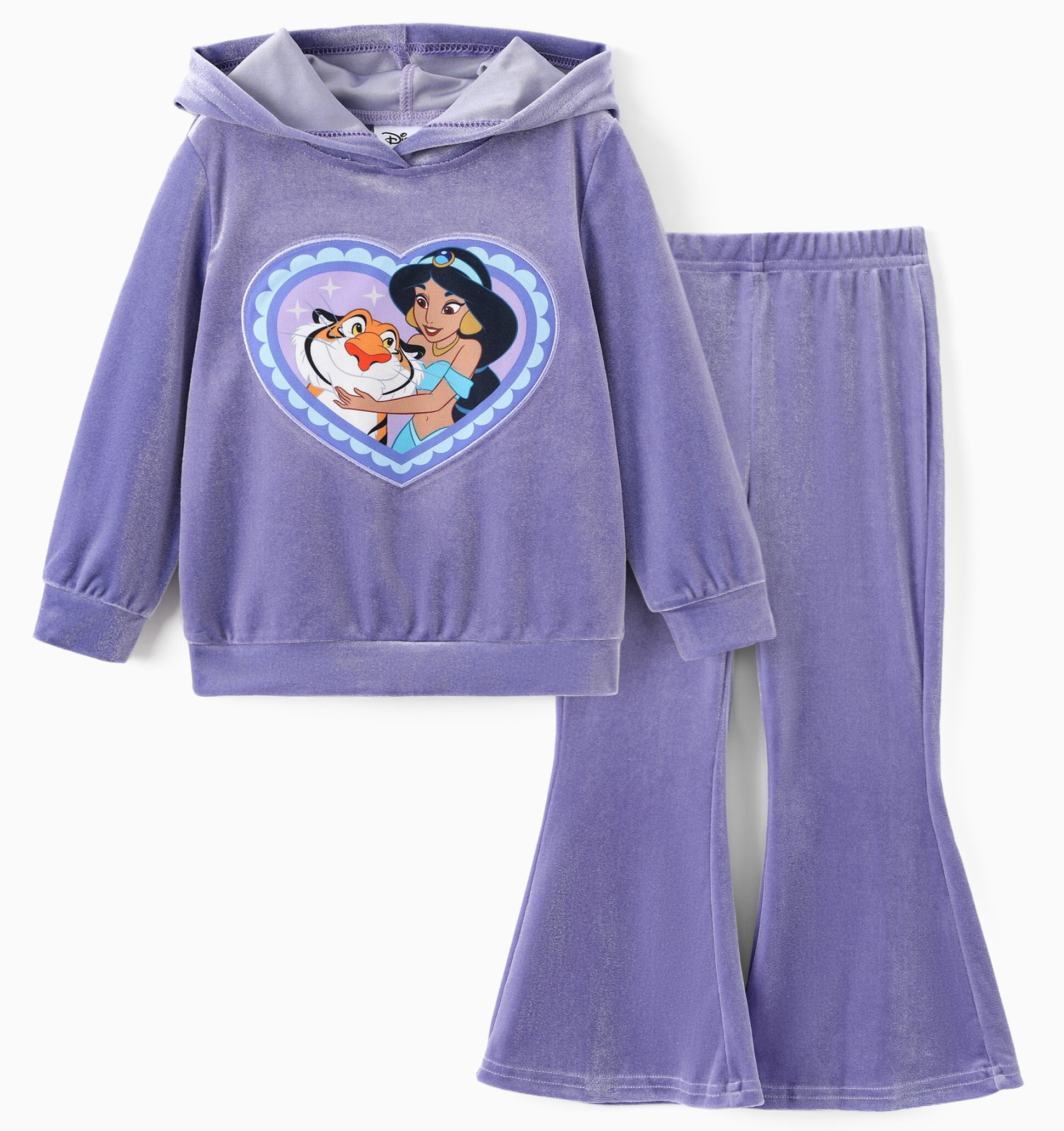 Disney Princess Girls Hoodie Jasmine Graphic Heart Sweatshirt and Flared Pants Velvet 2 Pieces School Outfits Toddler 4-5T