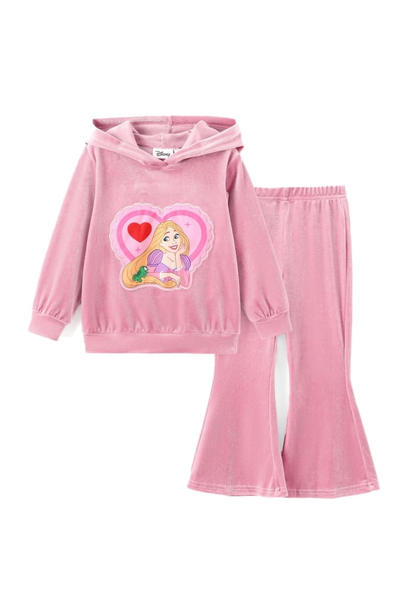 Princess Girls Hoodie Rapunzel Graphic Love Sweatshirt and Flared Pants Pink Velvet 2 Pieces Sets Toddler 3T