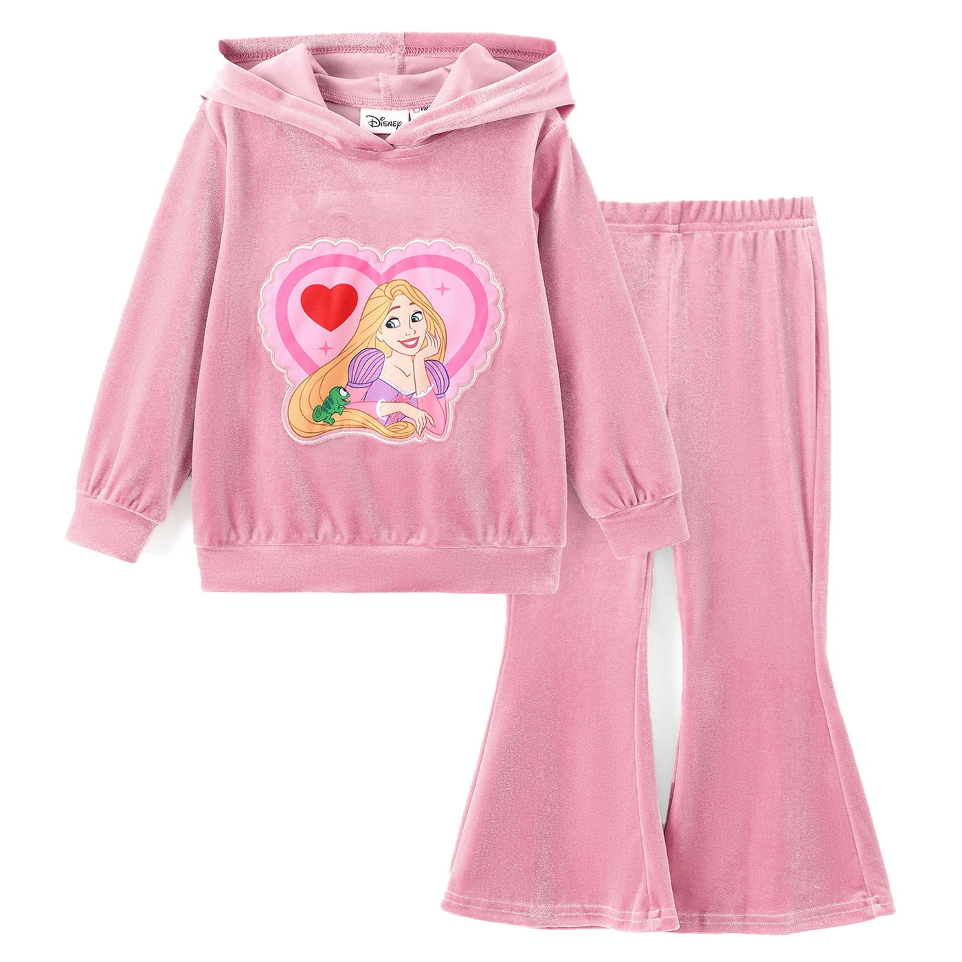 Disney Princess Girls Hoodie Rapunzel Graphic Love Sweatshirt and Flared Pants Pink Velvet 2 Pieces Sets Toddler 4-5T