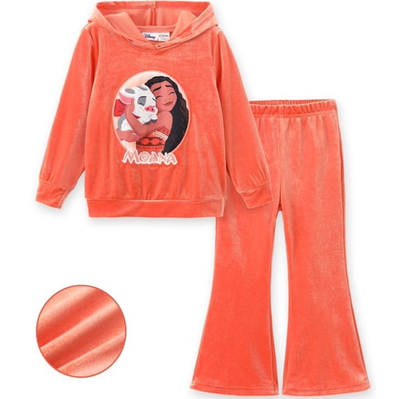 Disney Princess Girls Hoodie Sweatshirt Flare Pants Moana Lightweight Velvet Set Toddler Kids 2T