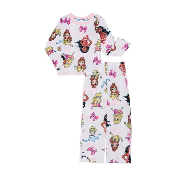 Disney Princess Girls Holiday Long Sleeve Top and Pants Pajama Set, 2-Piece, Sizes 4-12