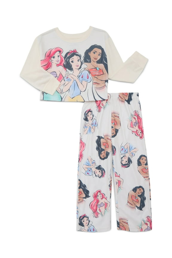 Disney Princess Girls Long Sleeve Top and Pants Pajama Set, 2-Piece, Sizes 4-12