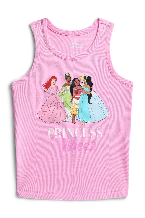 Disney Princess Girls Princess Vibes Mineral Wash Graphic Tank Top, Sizes 4-16