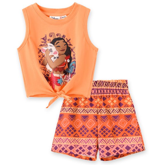 Disney Princess Girls Moana Graphic Tee Tank Top and Shorts Bottoms 2 Piece Set Summer Tropical Outfits Kids 5-6Y