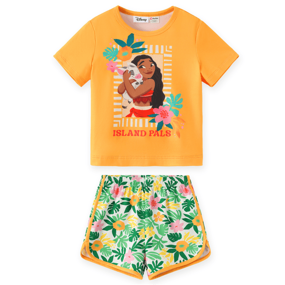 Disney Princess Girls Moana Graphic Tee and Dolphin Shorts 2-Piece Vacation School Outfit Toddlers Kids 3-4T