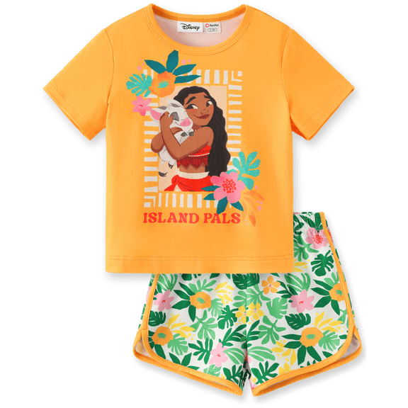 Disney Princess Girls Moana Graphic Tee and Dolphin Shorts 2-Piece Vacation School Outfit Toddlers Kids 3-4T