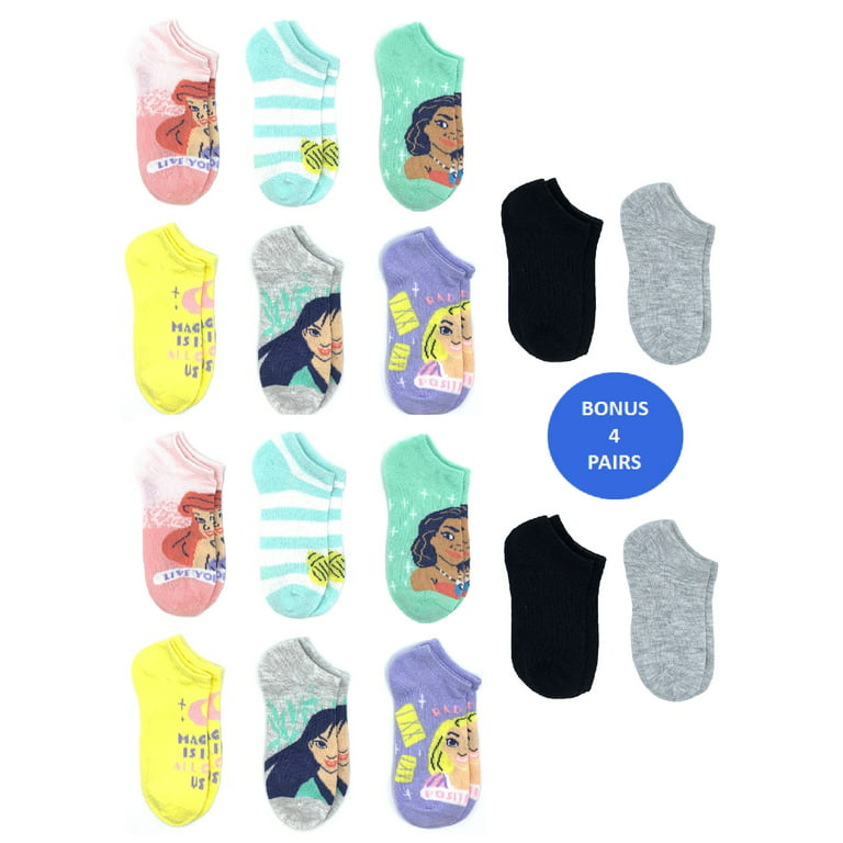 Disney Princess Girls No Show Socks, 16-Pack, Sizes S-L