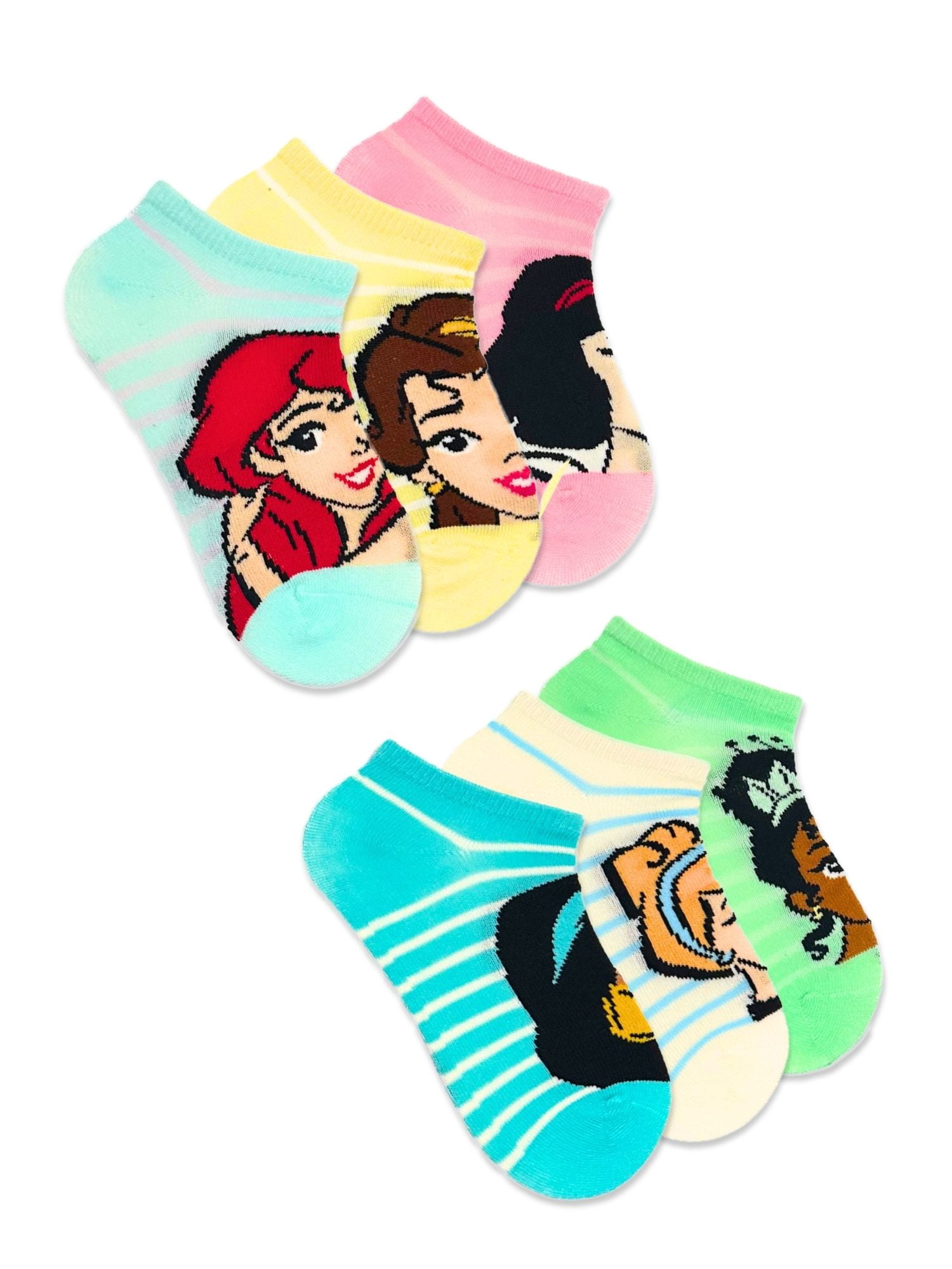 Disney Princess Girls No-Show Socks, 6-Pack, Sizes S-L
