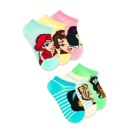 Disney Princess Girls No-Show Socks, 6-Pack, Sizes S-L