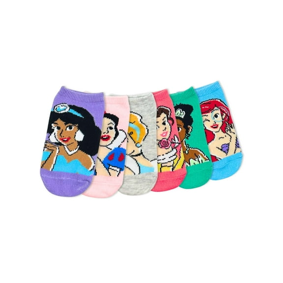 Disney Princess Girls No-Show Socks, 6-Pack, Sizes S/M-M/L