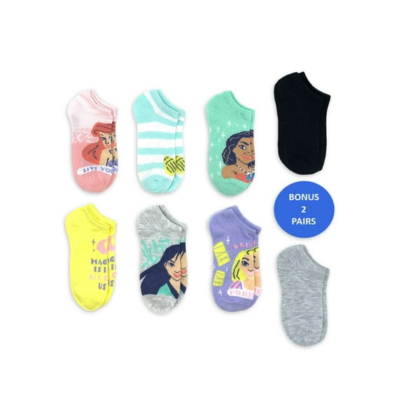 Disney Princess Girls No Show Socks, 8-Pack, Sizes S-L
