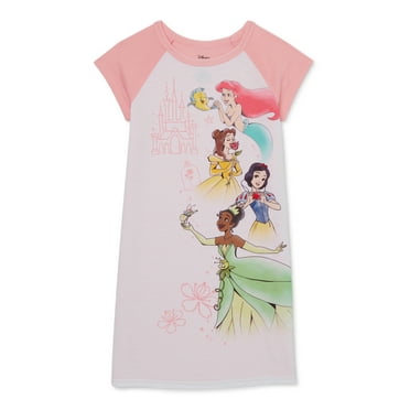 Disney Princess Girls Pajama Nightgown with Short Sleeves, Sizes 4-12