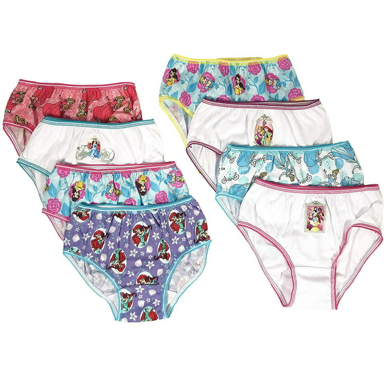 Disney Princess Girls Panties Underwear - 8-Pack Toddler/Little Kid/Big Kid  Size Briefs Ariel Cinderella Rapunzel 