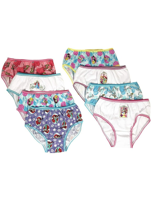 Disney Princess Girls Panties Underwear - 8-Pack Toddler/Little Kid/Big Kid Size Briefs Ariel Cinderella Rapunzel