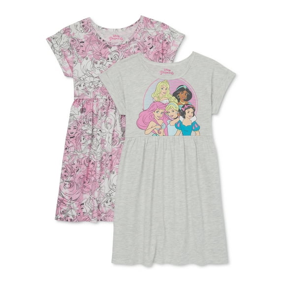 Disney Princess Girls’ Play Dress with Short Sleeves, 2-Pack, Sizes 4-16