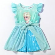 Disney Princess Girls Romper Frozen Elsa Graphic Jumpsuit with Tulle Skirt Dresses Ruffled Sleeve Summer Outfits Sizes 2-6T