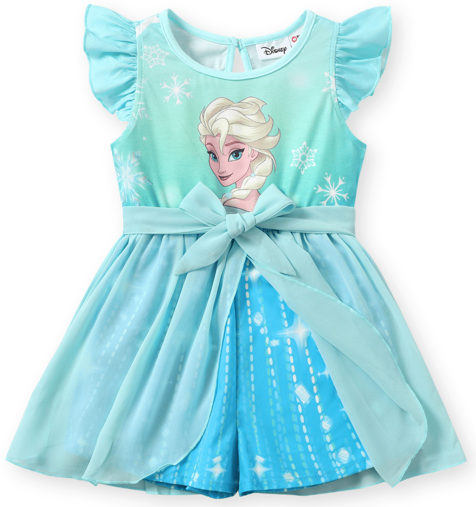 Disney Princess Girls Romper Frozen Elsa Graphic Jumpsuit with Tulle Skirt Dresses Ruffled Sleeve Summer