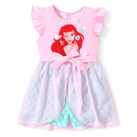 Princess Girls Romper Little Mermaid Ariel Graphic Jumpsuit with Tulle Skirt Dresses Ruffled Sleeve Summer Outfits Sizes 2-6T