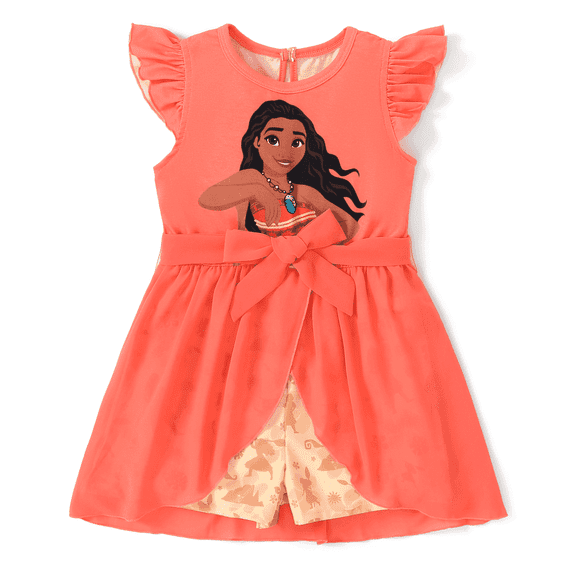 Disney Princess Girls Romper Moana Graphic Jumpsuit with Tulle Skirt Dresses Ruffled Sleeve Summer Outfits Sizes 2-6T