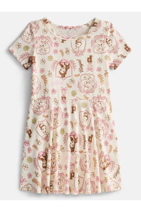 Girls Print Skater Dress with Short Sleeves, Sizes 4-12