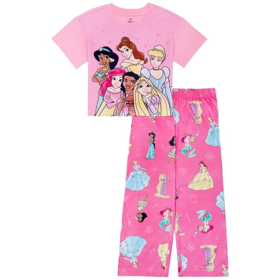 Disney Princess Girls Short Sleeve Top and Pant Pajama Set, 2-Piece, Sizes 4-12