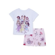 Disney Princess Girls Short Sleeve Top and Shorts Pajama Set, 2-Piece, Sizes 4-12