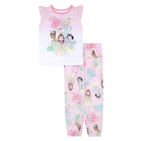 Disney Princess Girls Short Sleeve and Pant Pajama Set, Sizes 4-10