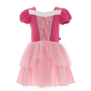 Disney Princess Girls Sleeping Beauty Aurora Cosplay Dress with Puff Sleeves, Sizes 4-12