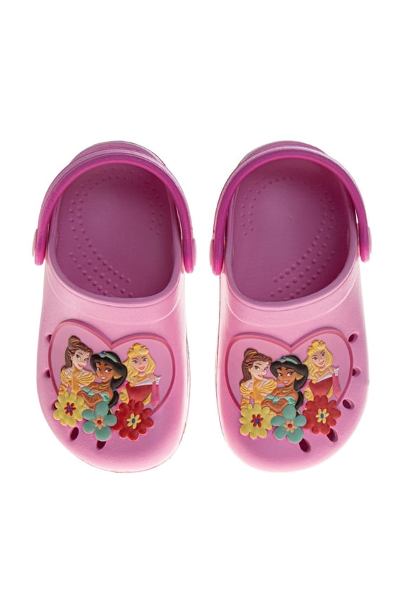Princess Girls Slip-On Clogs with Back Strap, Jasmine, Belle & Aurora, Slip-Resistant EVA Sandals (Toddler Sizes), Pink, Size: 9-10
