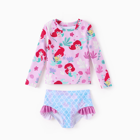 Disney Princess Girls Swimsuit Ariel Summer Rash Guard 2 Pieces Bathing Suits Beach Tankini Set Sizes 2-9
