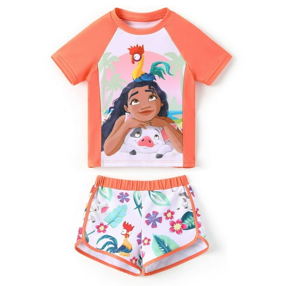 Disney Princess Girls Swimsuits Moana Graphic Swim Top and Shorts Bathing Suits 2 Pieces Sets Sizes 2-6