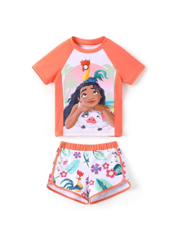 Princess Girls Swimsuits Moana Graphic Swim Top and Shorts Bathing Suits 2 Pieces Sets Sizes 2-6