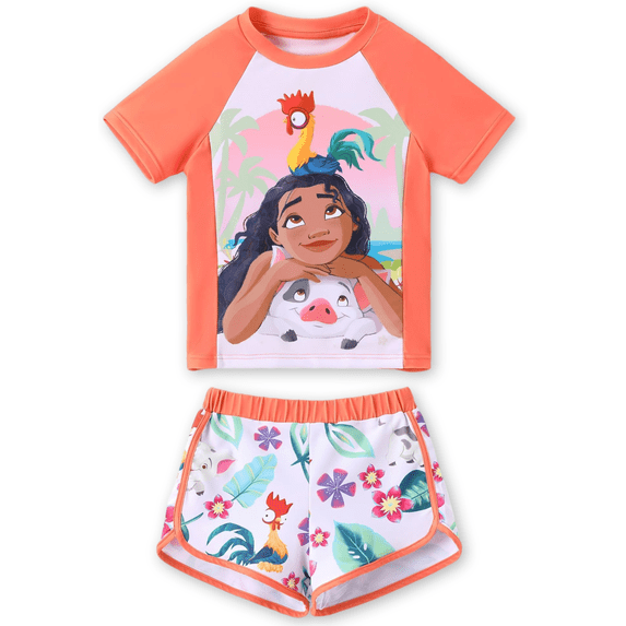 Disney Princess Girls Swimsuits Moana Graphic Swim Top and Shorts Bathing Suits 2 Pieces Sets Sizes 2-6