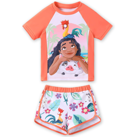 Disney Princess Girls Swimsuits Moana Graphic Swim Top and Shorts Bathing Suits 2 Pieces Sets Sizes 2-6