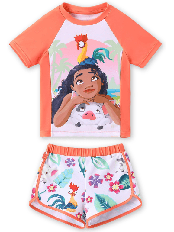 Princess Girls Swimsuits Moana Graphic Swim Top and Shorts Bathing Suits 2 Pieces Sets Sizes 2-6