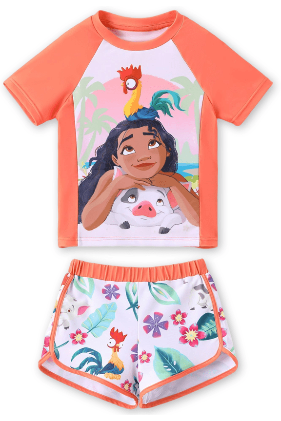 Princess Girls Swimsuits Moana Graphic Swim Top and Shorts Bathing Suits 2 Pieces Sets Sizes 2-6