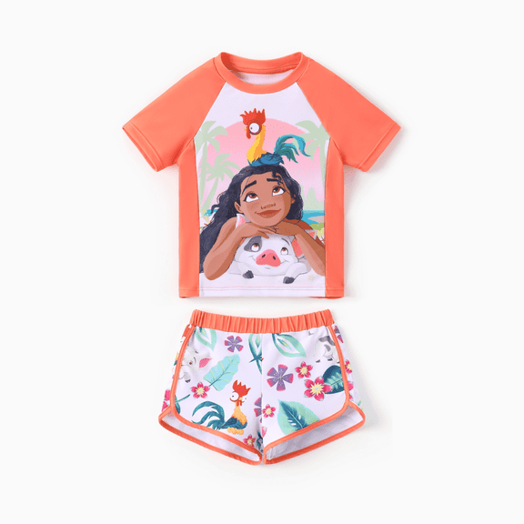 Disney Princess Girls Swimsuits Moana Graphic Swim Top and Shorts Bathing Suits 2 Pieces Sets Sizes 2-9