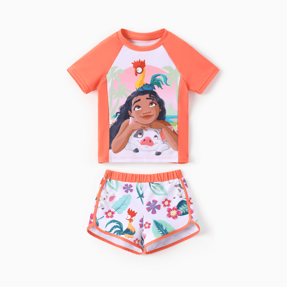 Disney Princess Girls Swimsuits Moana Graphic Swim Top and Shorts Bathing Suits 2 Pieces Sets Sizes 2-9