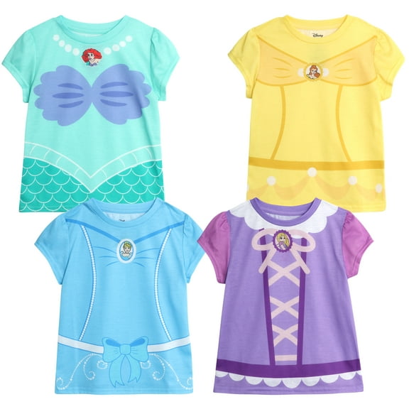 Disney Princess Girls T-Shirt - 4 Pack Soft Minnie Mouse, Princess Graphic Tees - Short Sleeve Shirts for Girls (2T-6)